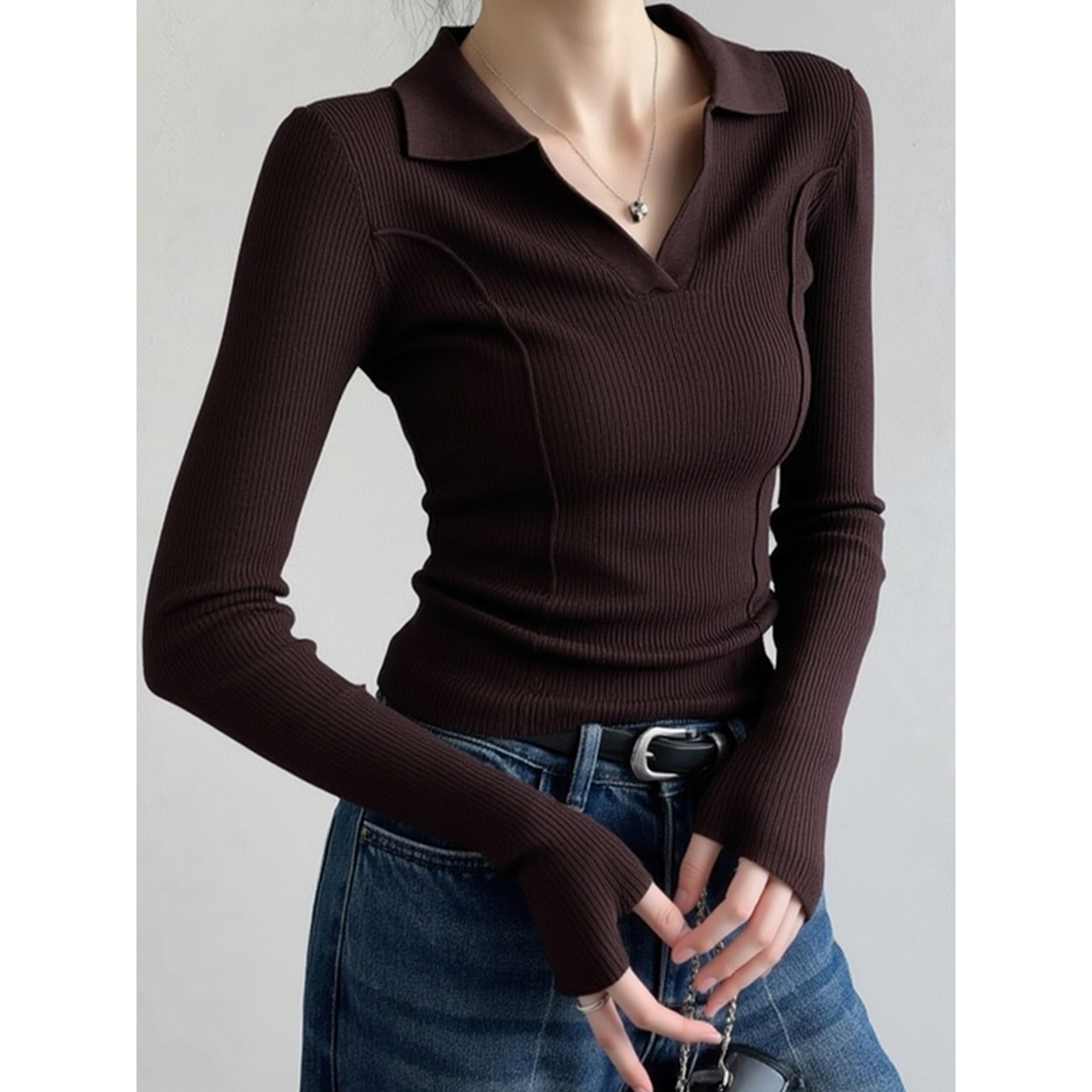 polo翻领针织打底衫修身内搭毛衣