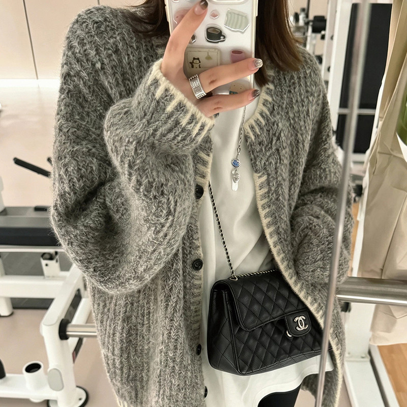 小香风毛衣外套宽松加厚针织开衫