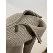 欧货老钱灰色高领毛衣外套女秋冬高级感翻领拉链针织衫 开衫 上衣厚