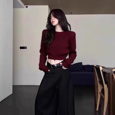 垫肩短款毛衣修身内搭打底针织衫