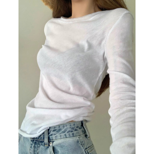 微透白色防晒罩衫长袖T恤女春秋季薄款修身正肩打底内搭辣妹上衣