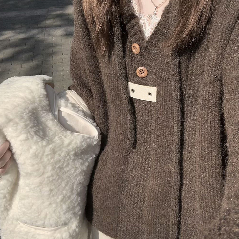 连帽套头毛衣宽松加厚针织衫上衣