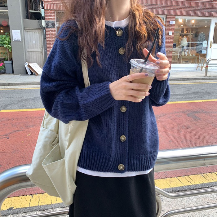 2025年新款日系慵懒风黄色毛衣外套女秋冬宽松粗线毛针织开衫外穿