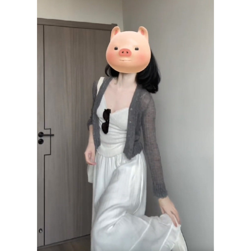 韩系短款灰色针织外套女防晒开衫