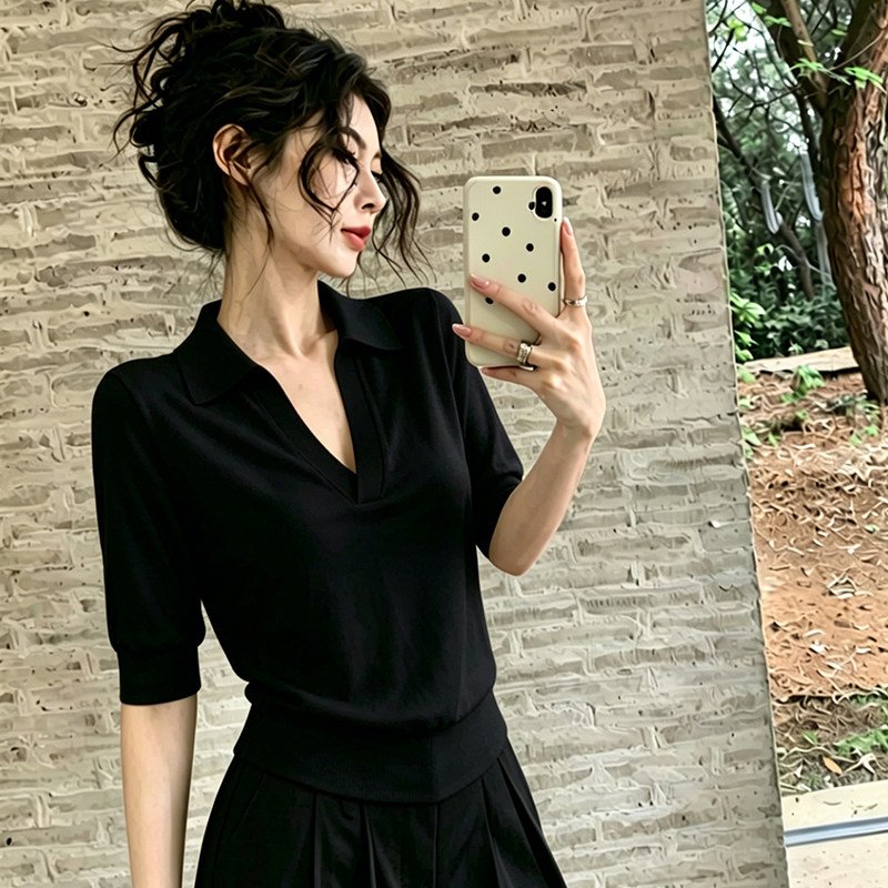 辣妹短袖冰丝针织衫T恤上衣女夏
