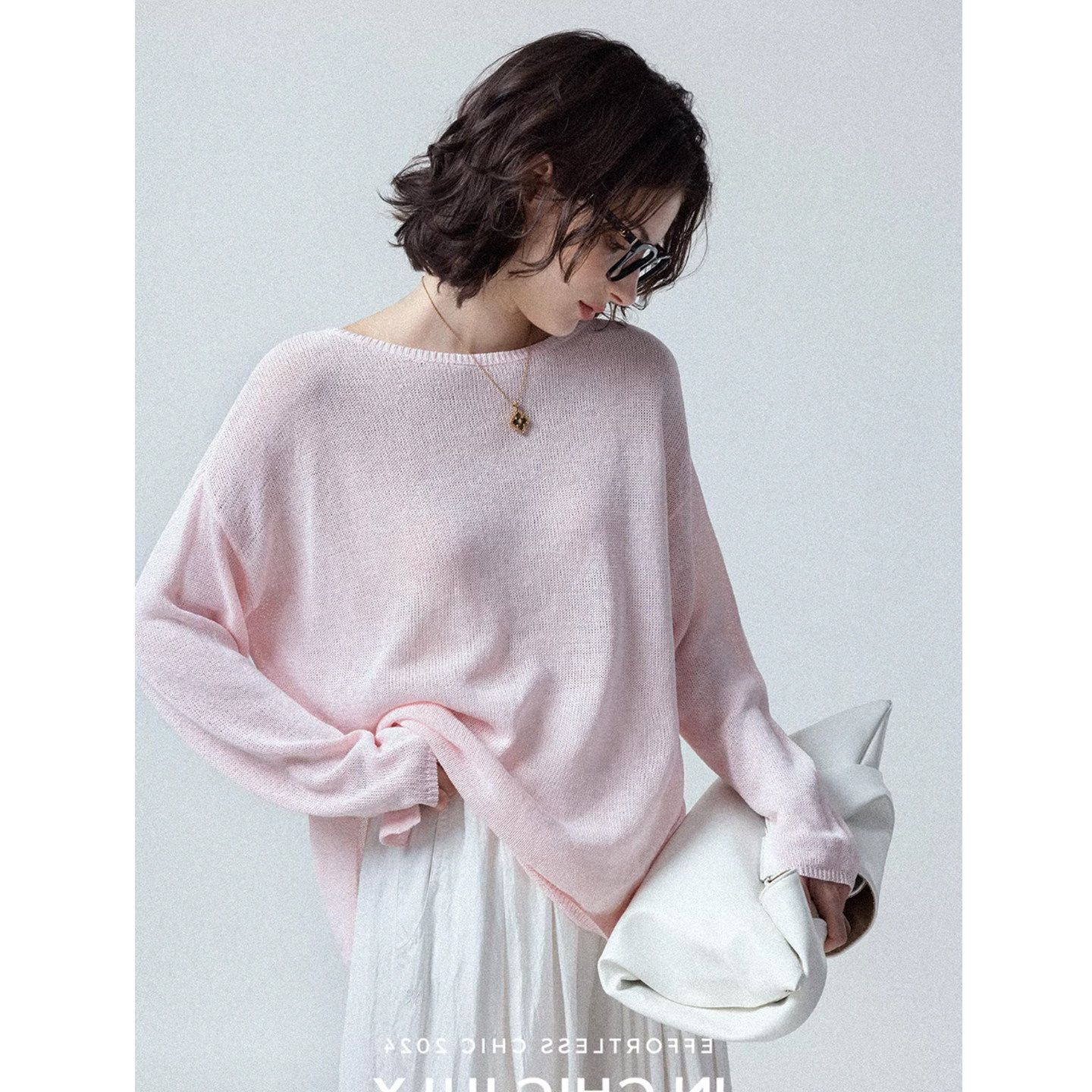 老钱风粉色针织防晒罩衫女春季穿搭慵懒松弛感宽松长袖t恤上衣薄