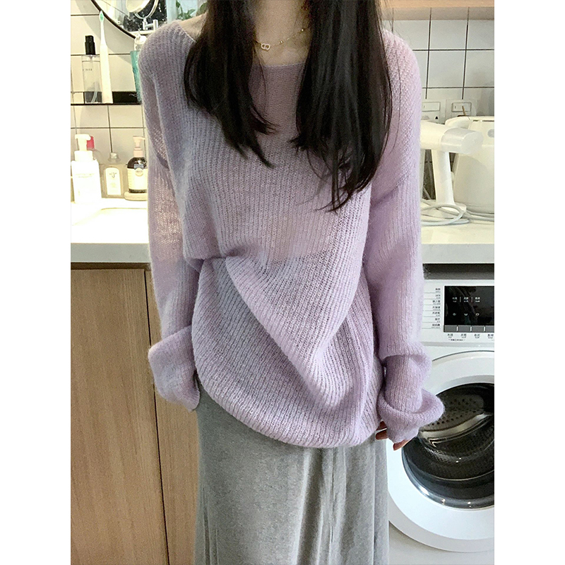 温柔香芋紫色毛衣针织罩衫女秋季