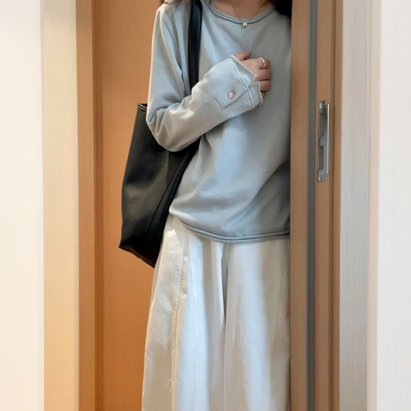 慵懒风宽松长袖t恤内搭打底上衣