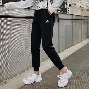 阿迪达斯裤子女小脚裤秋季新款显瘦修身九分休闲针织黑收口运动裤