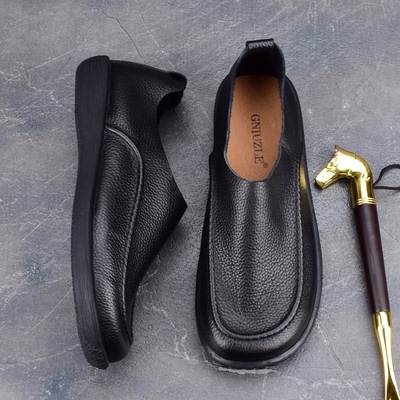 超软英伦豆豆鞋单层牛皮