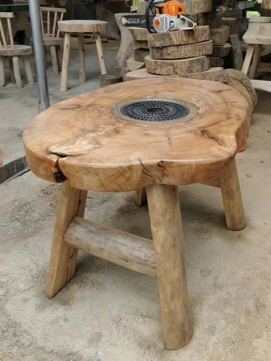 香樟木原木围炉煮茶桌电磁炉桌子