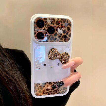 韩风ins甜酷豹纹KT酱立体钻石蝴蝶结大视窗适用iPhone17promax手机壳苹果15pro新款14超火13女款16防摔保护套