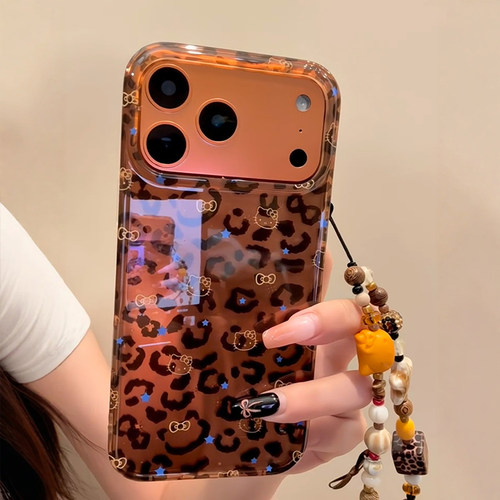 日韩ins甜酷辣妹豹纹卡通kt猫带挂绳适用iPhone17promax手机壳苹果15pro新款16超好看13女款14全包防摔保护套