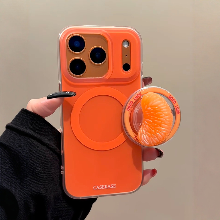 简约ins星宇橙立体橘子磁吸支架适用iPhone17promax手机壳苹果15pro新款14超好看13小众女款16磨砂防摔保护套