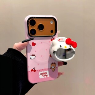 韩系ins粉色卡通大嘴KT猫磁吸支架适用iPhone17promax手机壳苹果15pro新款16菲林13女14硬壳15半包防摔保护套