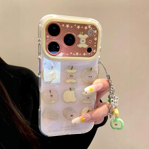 韩风ins泼墨青苹果星星带挂饰适用iPhone17promax手机壳苹果15pro新款14双层13女款16可爱17简约15防摔保护套