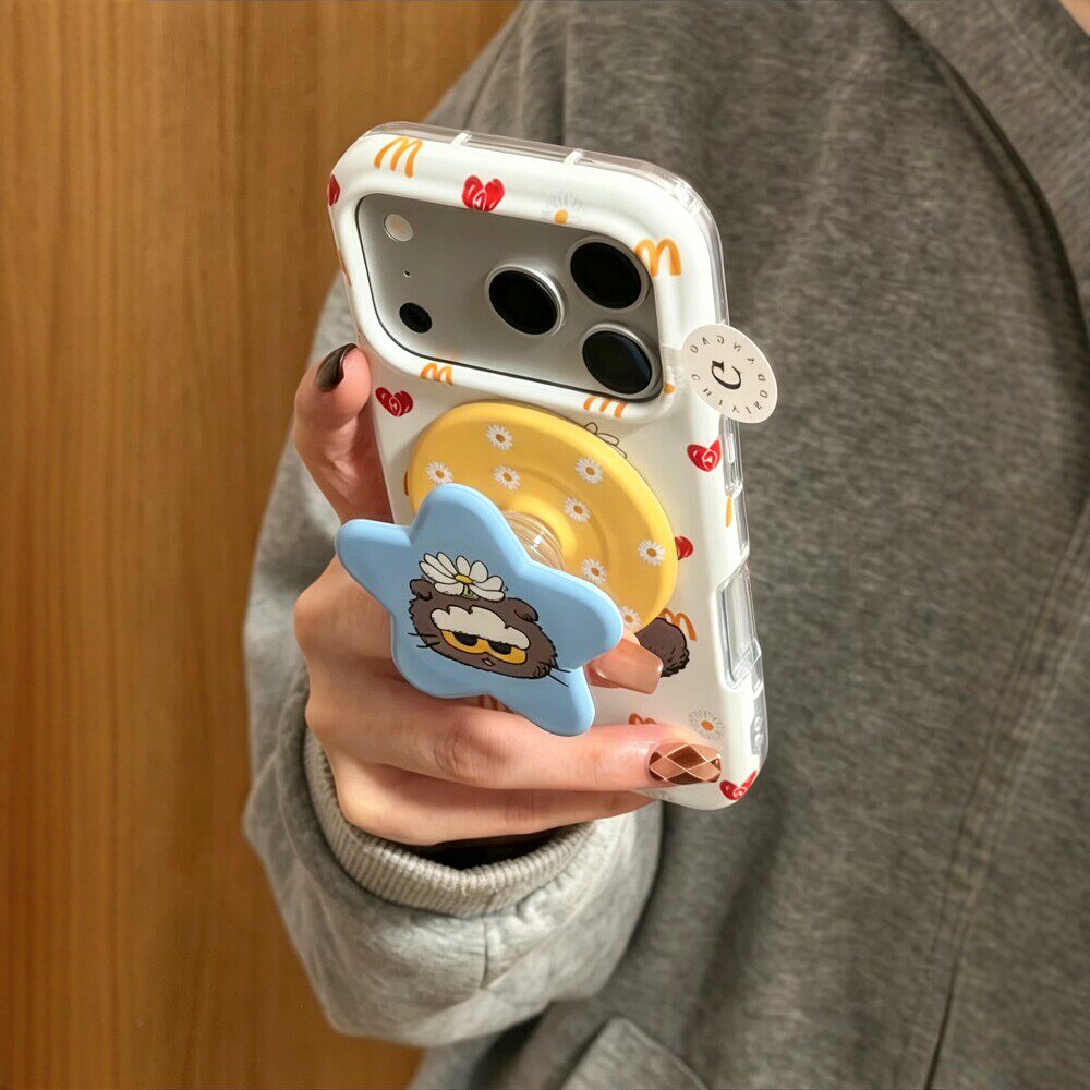 韩系ins二合一白色雏菊红绘画爱心猫咪磁吸支架适用iPhone18promax手机壳苹果17pro新款15菲林18硬壳16保护套