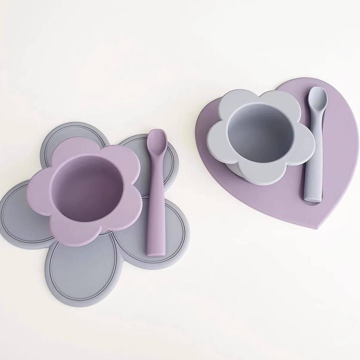 ROCOU罗可宝宝辅食套盒礼盒儿童餐具硅胶材质花朵造型可加热防烫