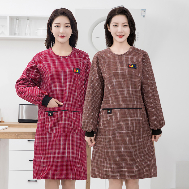 加厚棉布长袖罩衣女围裙厨房家用