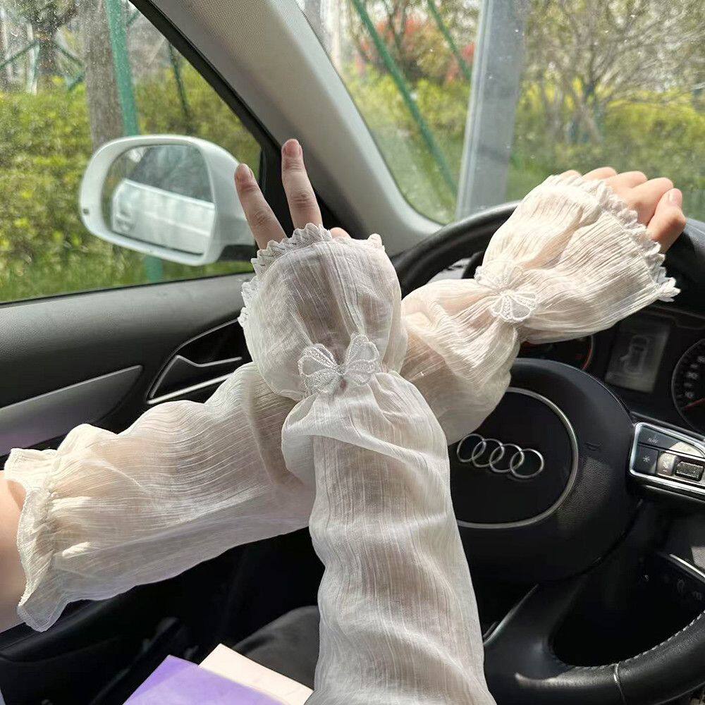 蕾丝蝴蝶结防晒袖套女夏季袖子手臂套袖冰袖护袖文艺甜美风宽松版