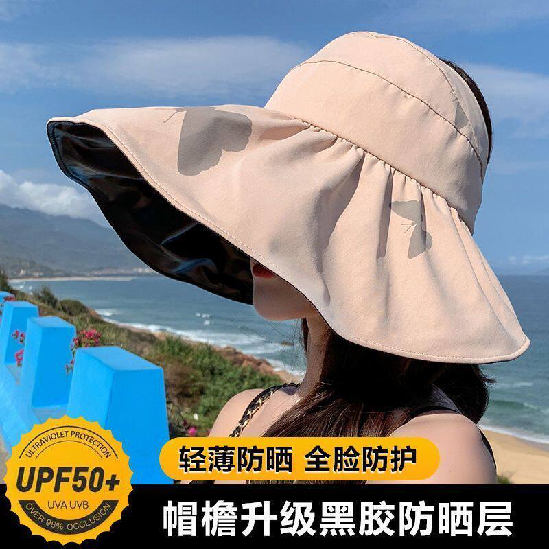 女款夏季防晒太阳帽子防紫外线空顶遮阳帽大头围空顶防晒帽大帽檐