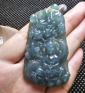 天空蓝意境雪花棉御龙阿弥陀佛翡翠吊坠男女挂件缅甸A货