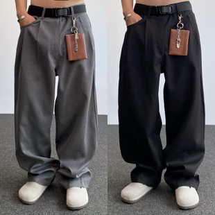 男潮牌简约百搭休闲长裤 复古纯色宽松垂感直筒西裤 EVDY美式 SMDSK