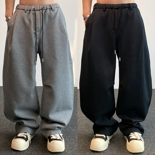 冬季复古加绒加厚直筒弯刀卫裤