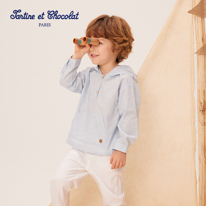 tartineetchocolat法国巧克力童装25夏季新品男童套头连帽衬衫,童装/婴儿装/亲子装,衬衫,淘宝优惠券,粉丝福利购,淘宝优惠卷