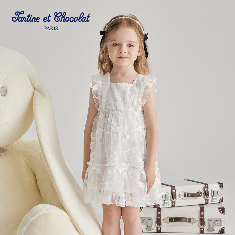 【直播专享价】tartineetchocolat法国巧克力童装女童绣花连衣裙