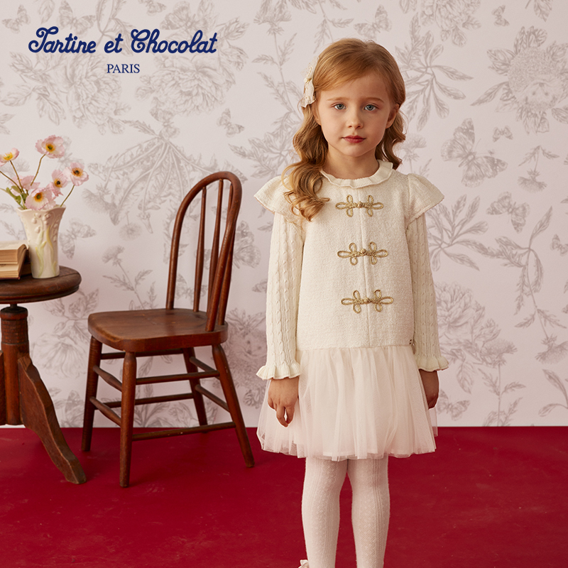 tartineetchocolat法国巧克力童装25春季新品女童公主网纱连衣裙