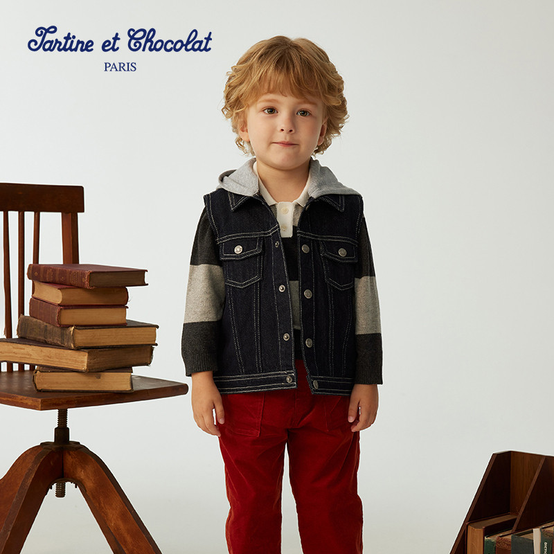 tartineetchocolat法国巧克力童装25秋季新品男童牛仔连帽马甲,童装/婴儿装/亲子装,马甲,淘宝优惠券,粉丝福利购,淘宝优惠卷
