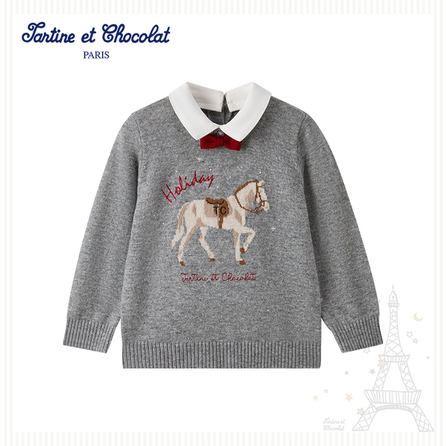 tartineetchocolat法国巧克力童装26新年款男童翻领毛衣针织衫
