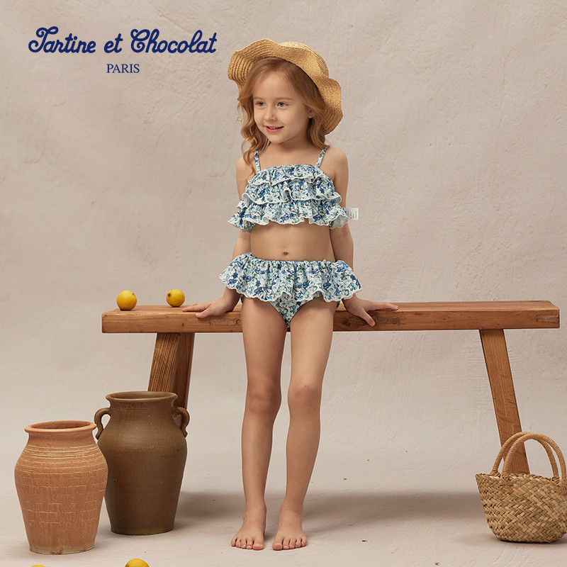 tartineetchocolat法国巧克力童装夏季女童比基尼分体套装