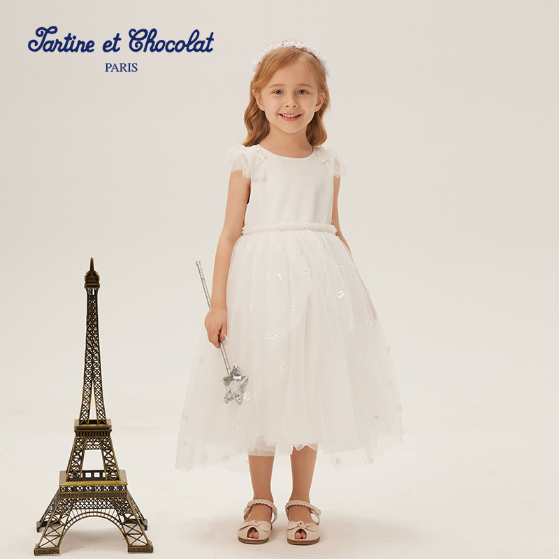 tartineetchocolat法国巧克力童装25夏季新品女童立体花礼服裙