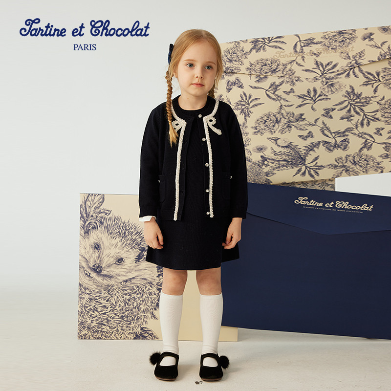 tartineetchocolat法国巧克力童装25秋女童小香风套装