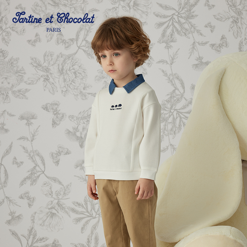 tartineetchocolat法国巧克力童装25春季新品男童可拆卸领子卫衣