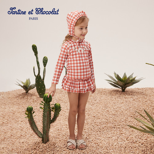 tartineetchocolat法国巧克力童装25夏季新款女童长袖泳衣套装
