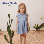 新款 tartineetchocolat法国巧克力童装 25夏季 女童花边翻领连衣裙