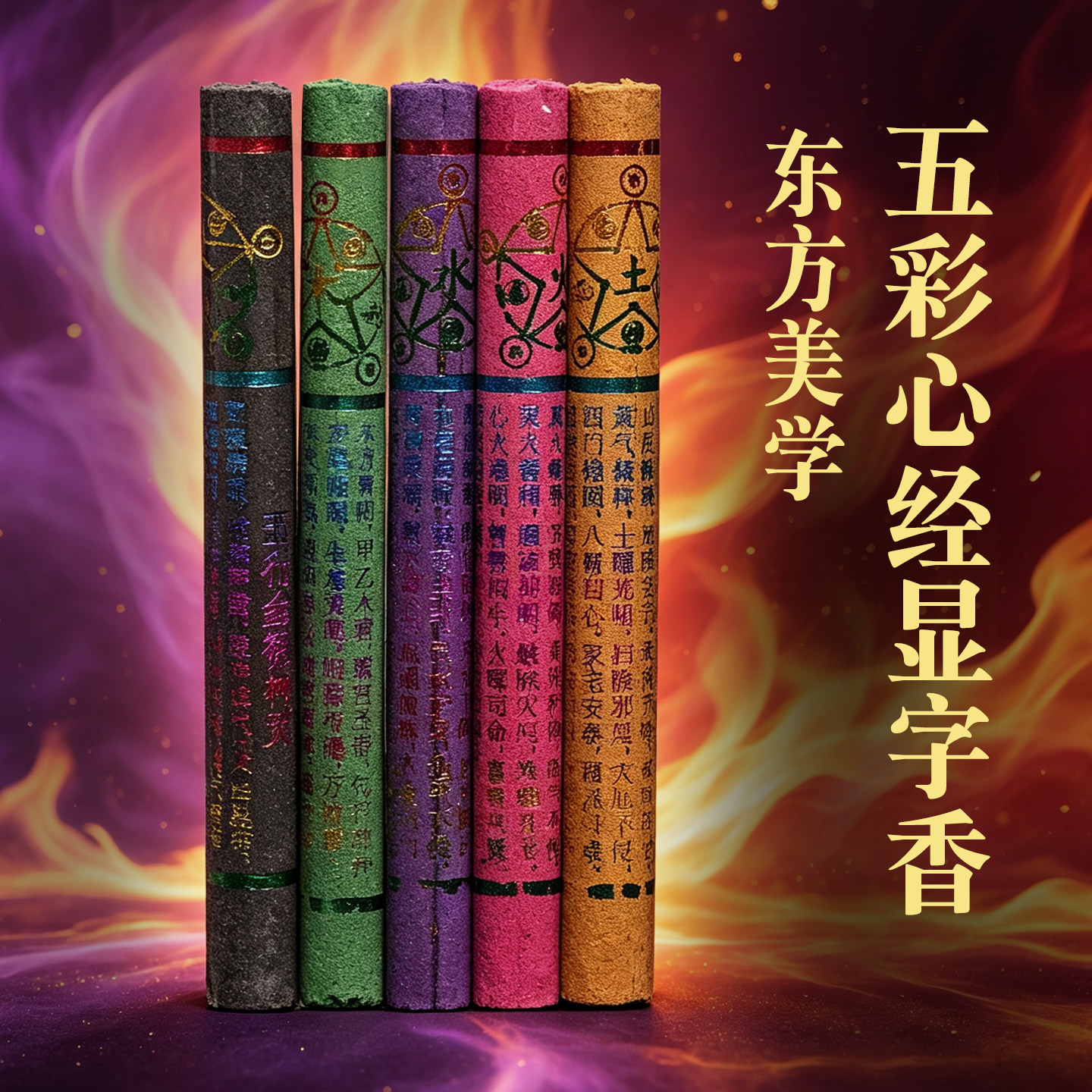 五彩心经圆柱显字香天然檀香熏香净化空气瑜伽凝香新中式五行香薰