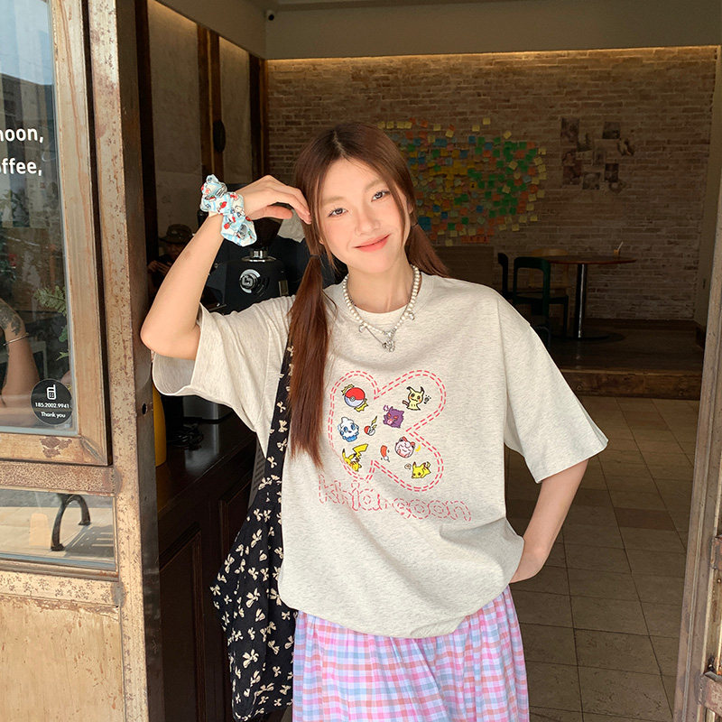 美式复古卡通涂鸦印花短袖t恤图片