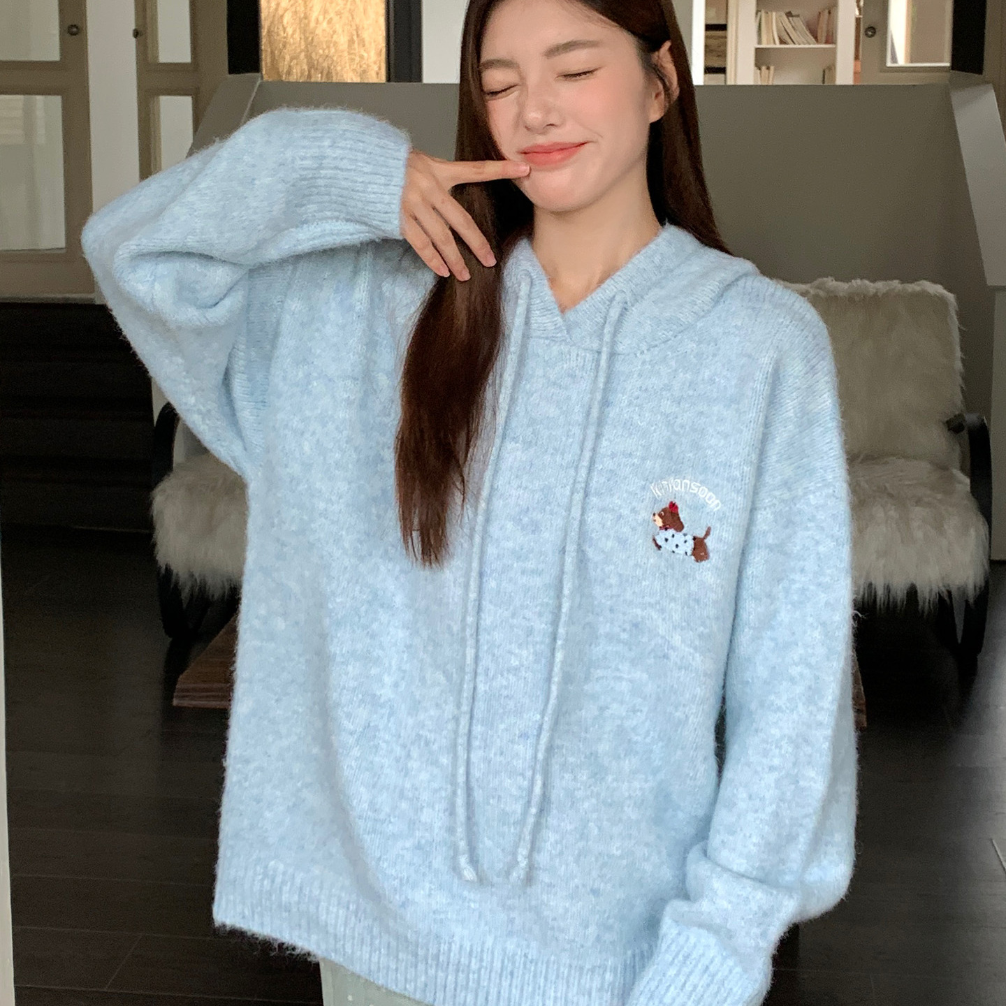 腊肠狗连帽毛衣女卫衣