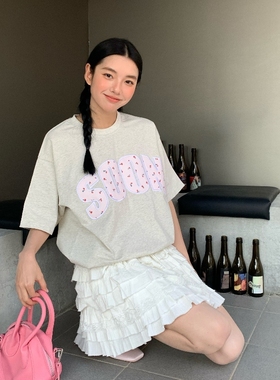 KHIAN SOON夏季新品国潮牌贴布绣碎花T恤短袖情侣男女宽松打底衫