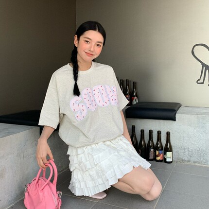 KHIAN SOON夏季新品国潮牌贴布绣碎花T恤短袖情侣男女宽松打底衫