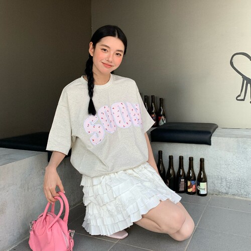 KHIANSOON纯色碎花短袖女T恤