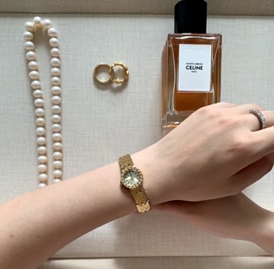 BABILA日本中古风镶钻小金表小众轻奢时尚精致复古金色小表盘手表