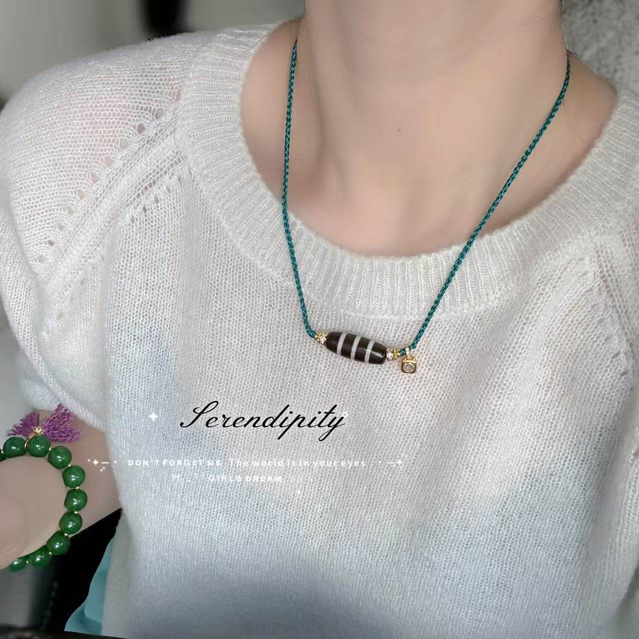 藏式小众复古风青蓝色天珠手作四股辫编织项链颈链设计感锁骨链女