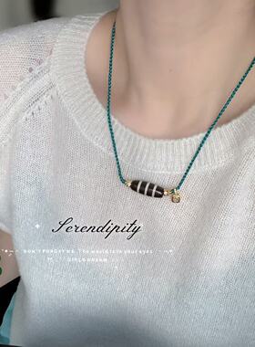 藏式小众复古风青蓝色天珠手作四股辫编织项链颈链设计感锁骨链女