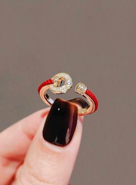 小众高级感新年红绳戒指女本命年红色开口戒指环食指戒新简约