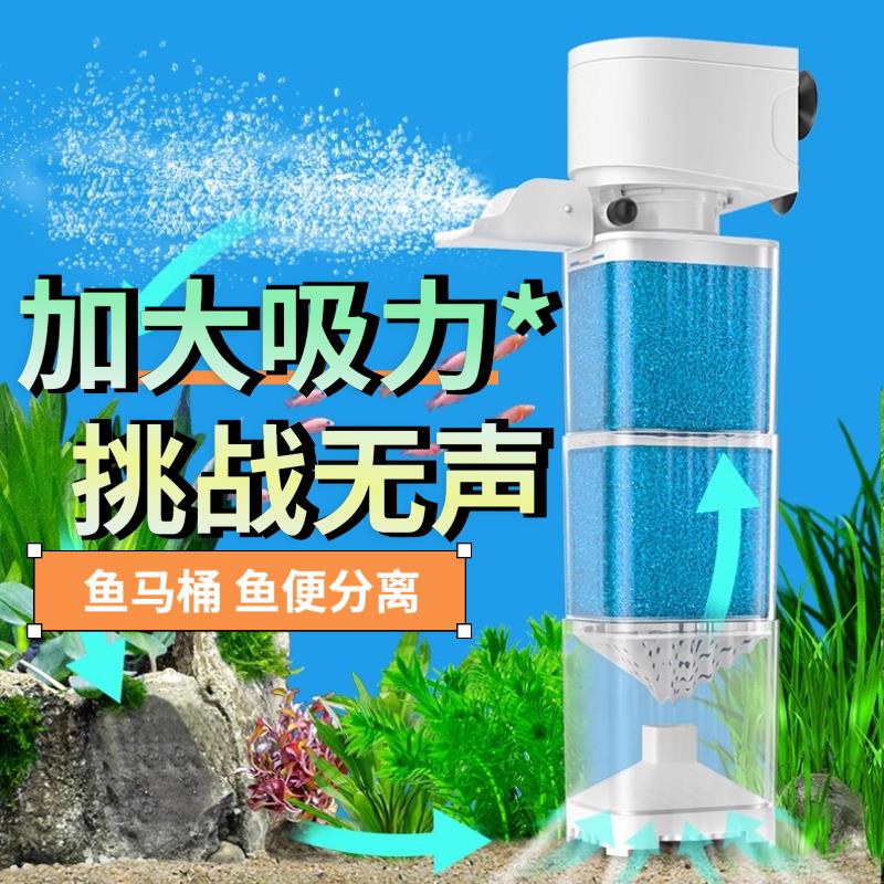 2025新款鱼缸过滤器净水循环三合一氧气泵过滤器一体吸粪自动静音